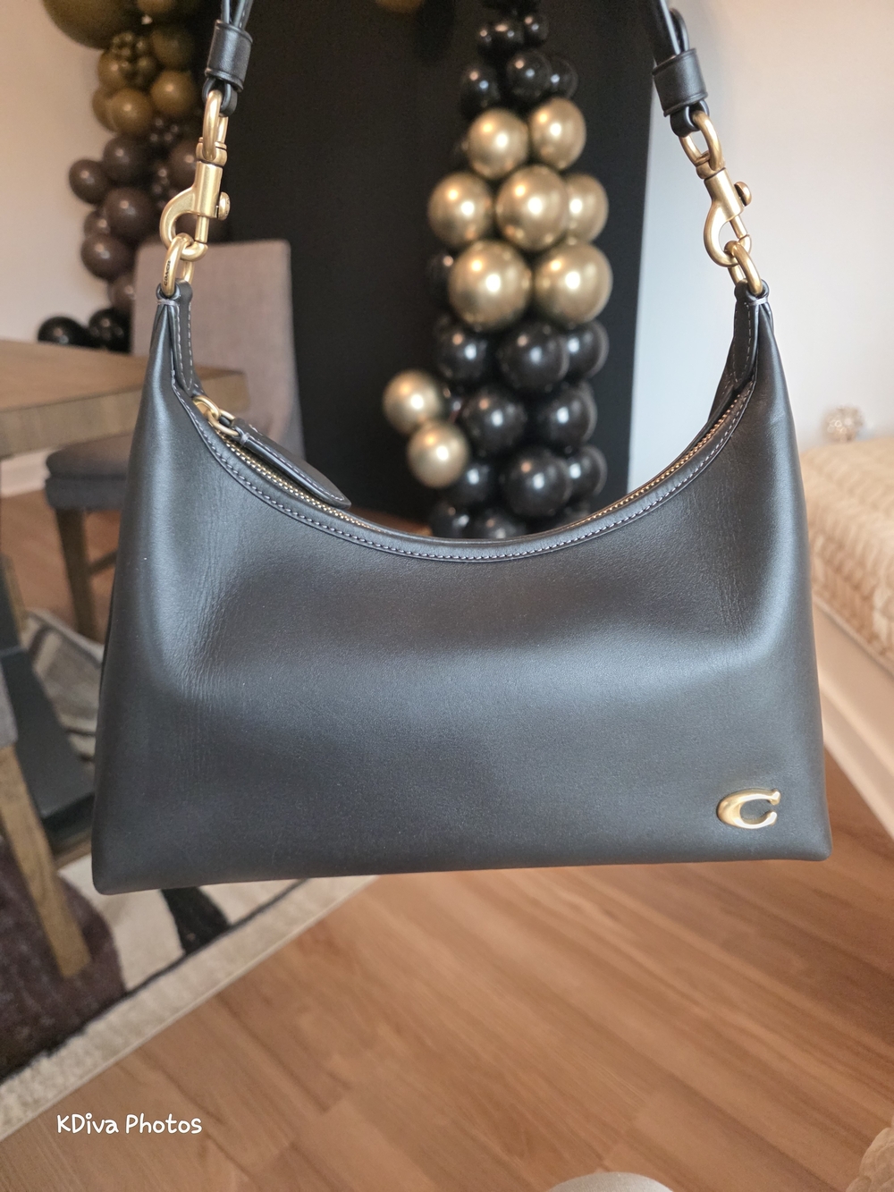 Coach Black Leather Shoulder Bag with Signature 'C' Hardware